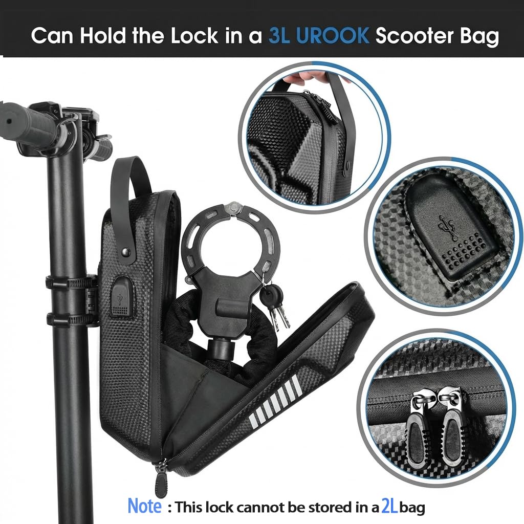 UROUK E Scooter Schloss mit 3 Schlüssel,8mm Handschellenschloss,Escooter Schloss Diebstahl Sicher, 88cm E Roller Schloss