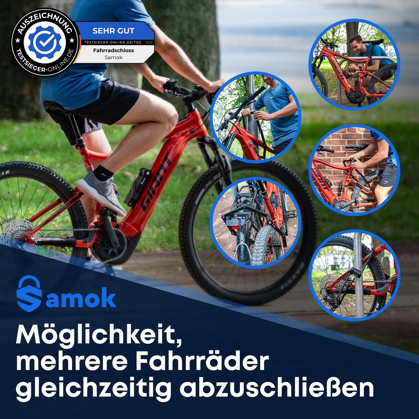 Samok® Fahrradschloss Zahlenschloss 4-stelligem Code 120cm inkl. Halterung - Faltschloss Fahrrad Stahl faltbar mit Nummern & Zahlen - HOHE SICHERHEIT LEVEL 10 - Diebstahlsicher E-Bike & MTB-Bike Lock