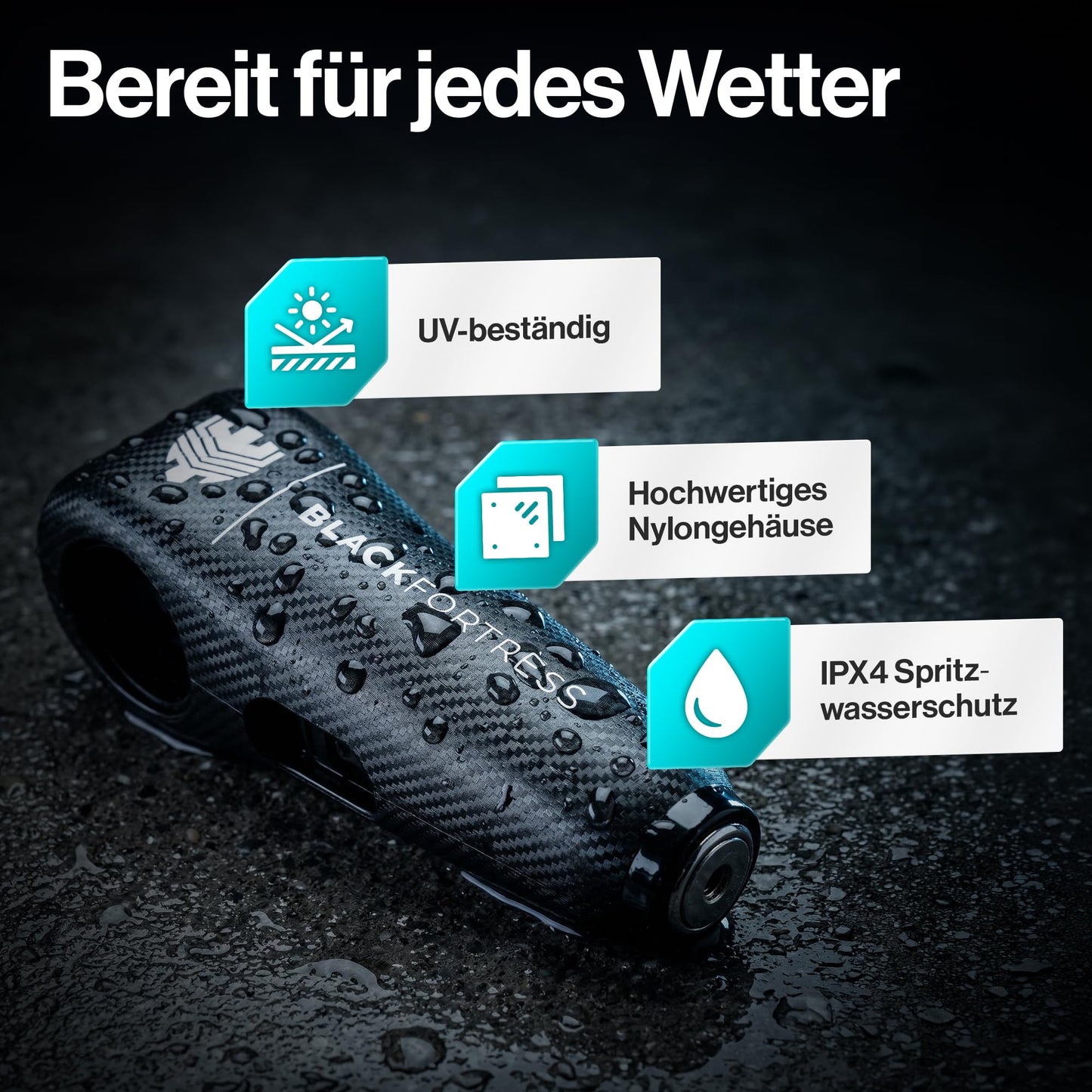 BLACKFORTRESS E Scooter Schloss & Fahrrad Schloss mit 120dB Alarmfunktion Diebstahlsicher Wasserdicht | E-scooter Zubehör Smart Lock E Roller Schloss Accessories Gadget Ebike hohe Sicherheit