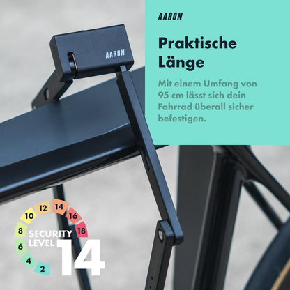 AARON Shield Fahrradschloss - sicheres Faltschloss Stufe 14, patentiertes Hochsicherheitsschloss mit Halterung - leichtes Fahrrad schloss mit Schlüssel für E-Bike, Rennrad, Motorrad, MTB in schwarz