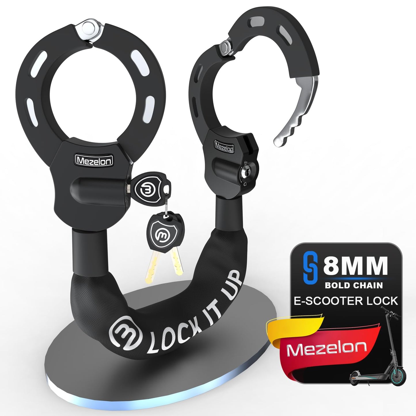 Mezelon E Scooter Schloss 8mm | Fahrradschloss | Hochsicherheits-Schlösser | Handschellenschloss | Hochbelastbare Schlösser für E Scooter/Fahrräder/E-Bike/Motorrad