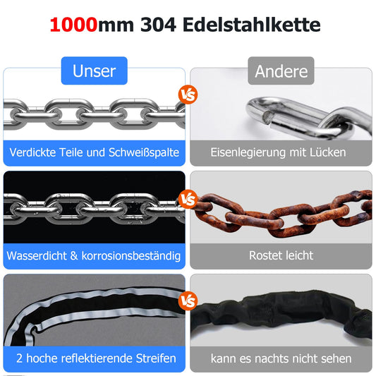 Elektronisches Kettenschloss eLinkSmart Fahrradschloss Fingerabdruck mit Fingerabdruck App 100 cm Länge wasserdicht schlüsselloses Kabelschloss Autorisiertes Entsperren aus der Ferne Aktualisierte