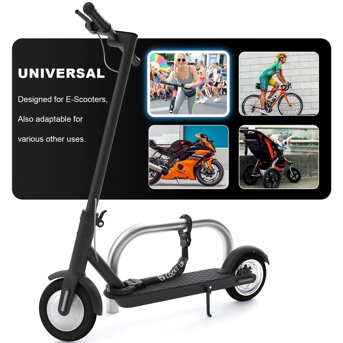 Mezelon E Scooter Schloss 8mm | Fahrradschloss | Hochsicherheits-Schlösser | Handschellenschloss | Hochbelastbare Schlösser für E Scooter/Fahrräder/E-Bike/Motorrad