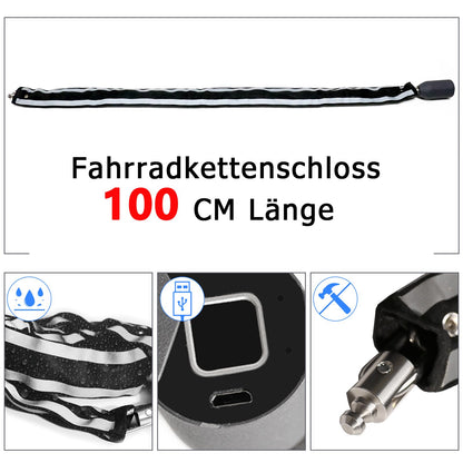 Elektronisches Kettenschloss eLinkSmart Fahrradschloss Fingerabdruck mit Fingerabdruck App 100 cm Länge wasserdicht schlüsselloses Kabelschloss Autorisiertes Entsperren aus der Ferne Aktualisierte