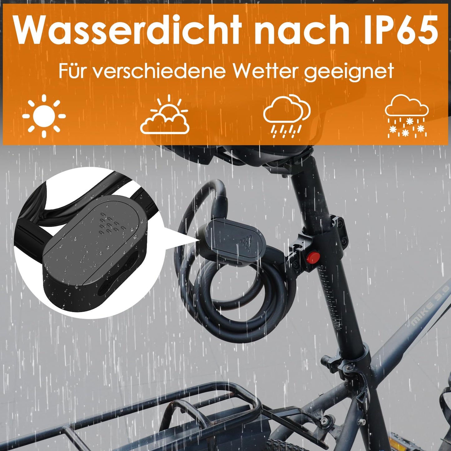 Anweller Fahrradschloss Fingerabdruck mit 2 Schlüssel, Fahrrad Kabelschlösser Hohe Sicherheit Anti-Diebstahl mit Halterung, Bike Lock Wasserdichtes 12mmx150cm