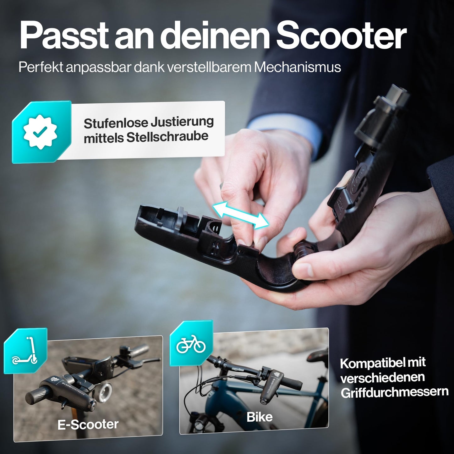 BLACKFORTRESS E Scooter Schloss & Fahrrad Schloss mit 120dB Alarmfunktion Diebstahlsicher Wasserdicht | E-scooter Zubehör Smart Lock E Roller Schloss Accessories Gadget Ebike hohe Sicherheit