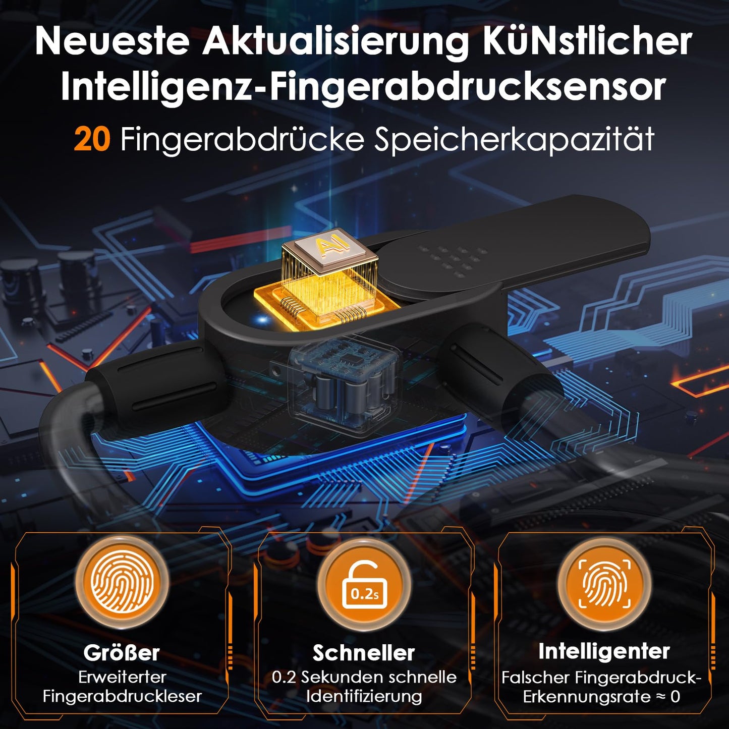 Anweller Fahrradschloss Fingerabdruck mit 2 Schlüssel, Fahrrad Kabelschlösser Hohe Sicherheit Anti-Diebstahl mit Halterung, Bike Lock Wasserdichtes 12mmx150cm