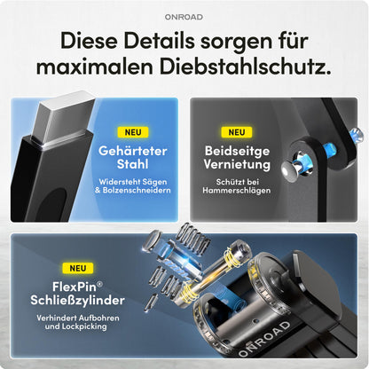 ONROAD Faltschloss Fahrrad Onlock Pro 85cm diebstahlsicher – Fahrradschloss hohe Sicherheit – Robustes & kompaktes Fahrradschloss Faltschloss mit Halterung – Fahrrad Schloß ideal für E-Bike
