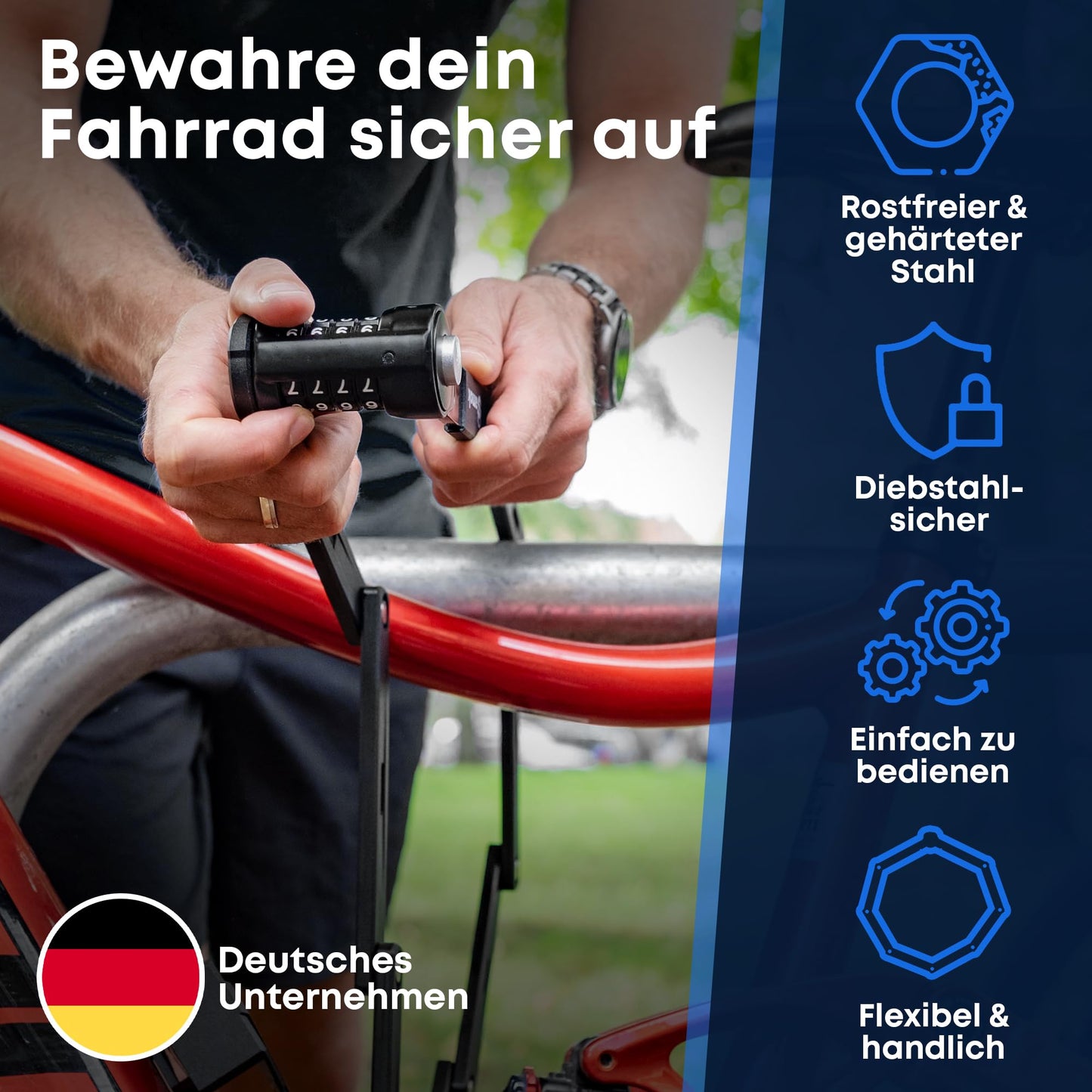 Samok® Fahrradschloss Zahlenschloss 4-stelligem Code 120cm inkl. Halterung - Faltschloss Fahrrad Stahl faltbar mit Nummern & Zahlen - HOHE SICHERHEIT LEVEL 10 - Diebstahlsicher E-Bike & MTB-Bike Lock