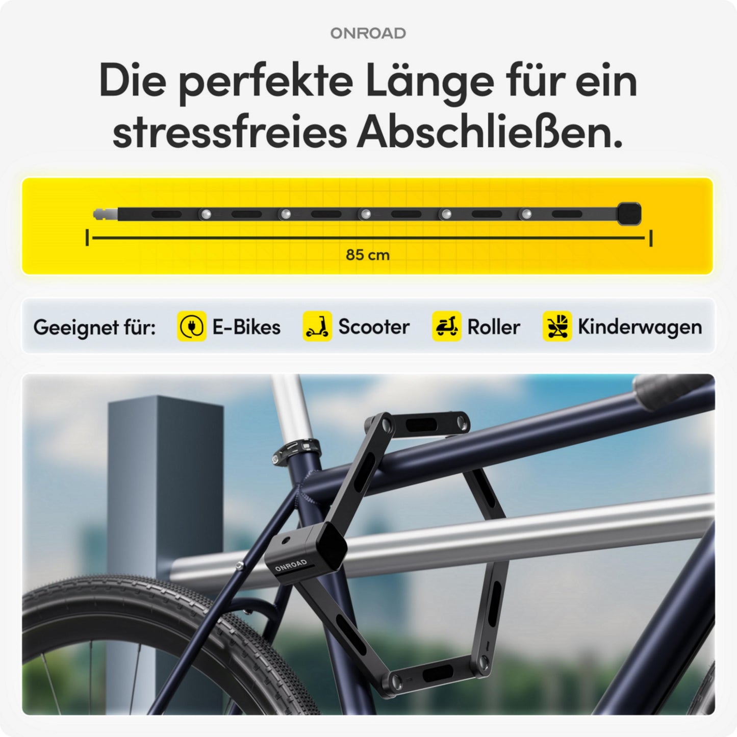ONROAD Faltschloss Fahrrad Onlock Pro 85cm diebstahlsicher – Fahrradschloss hohe Sicherheit – Robustes & kompaktes Fahrradschloss Faltschloss mit Halterung – Fahrrad Schloß ideal für E-Bike