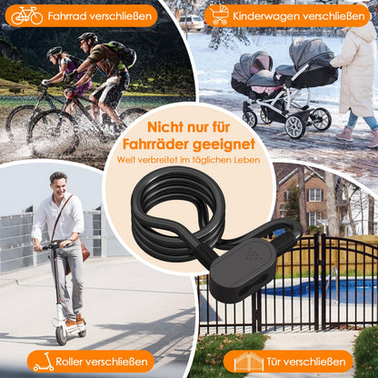 Anweller Fahrradschloss Fingerabdruck mit 2 Schlüssel, Fahrrad Kabelschlösser Hohe Sicherheit Anti-Diebstahl mit Halterung, Bike Lock Wasserdichtes 12mmx150cm
